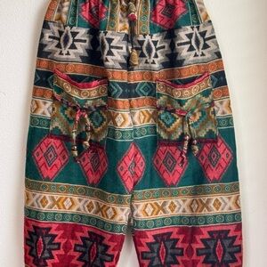 Beautiful Loose 100% Cotton Boho Pants With Elastic Waistband & Drawstring - M